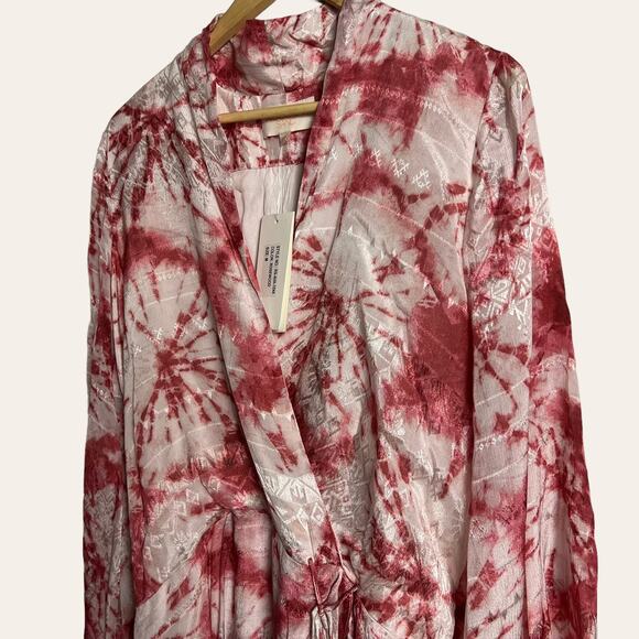 Rococo Sand Ava Rosewood Tie Dye Print Faux Wrap Ruffle Mini Dress Size M - Picture 8 of 15